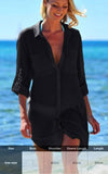 Purpdrank - Sexy New Shirt Beach Up White Beach Dress Loose Blouse Tunic Pocket Long Sleeve Swimsuit Cover Up Casual Beachwear