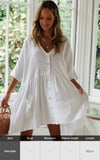 Purpdrank - Sexy New Shirt Beach Up White Beach Dress Loose Blouse Tunic Pocket Long Sleeve Swimsuit Cover Up Casual Beachwear