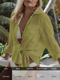 Purpdrank - Sexy New Shirt Beach Up White Beach Dress Loose Blouse Tunic Pocket Long Sleeve Swimsuit Cover Up Casual Beachwear