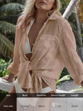 Purpdrank - Sexy New Shirt Beach Up White Beach Dress Loose Blouse Tunic Pocket Long Sleeve Swimsuit Cover Up Casual Beachwear