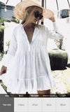 Purpdrank - Sexy New Shirt Beach Up White Beach Dress Loose Blouse Tunic Pocket Long Sleeve Swimsuit Cover Up Casual Beachwear