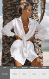 Purpdrank - Sexy New Shirt Beach Up White Beach Dress Loose Blouse Tunic Pocket Long Sleeve Swimsuit Cover Up Casual Beachwear