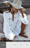 Purpdrank - Sexy New Shirt Beach Up White Beach Dress Loose Blouse Tunic Pocket Long Sleeve Swimsuit Cover Up Casual Beachwear