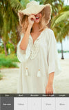 Purpdrank - Sexy New Shirt Beach Up White Beach Dress Loose Blouse Tunic Pocket Long Sleeve Swimsuit Cover Up Casual Beachwear