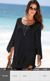 Purpdrank - Sexy New Shirt Beach Up White Beach Dress Loose Blouse Tunic Pocket Long Sleeve Swimsuit Cover Up Casual Beachwear