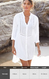 Purpdrank - Sexy New Shirt Beach Up White Beach Dress Loose Blouse Tunic Pocket Long Sleeve Swimsuit Cover Up Casual Beachwear