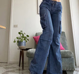 Purpdrank - baggy jeans woman Low waist Jeans Cargo Pants Vintage  Streetwear Women wide leg flare Denim Trousers 90s Aesthetic Bottoms