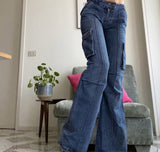 Purpdrank - baggy jeans woman Low waist Jeans Cargo Pants Vintage  Streetwear Women wide leg flare Denim Trousers 90s Aesthetic Bottoms