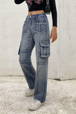 Purpdrank - Vintage Jeans woman Low Waisted Pockets Trousers Baggy Casual  women Denim Cargo Pants Women Straight Hot Korean Jeans 90s