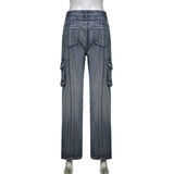 Purpdrank - Vintage Jeans woman Low Waisted Pockets Trousers Baggy Casual  women Denim Cargo Pants Women Straight Hot Korean Jeans 90s