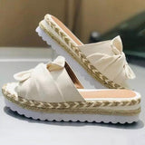 Purpdrank - Women's Sandals Slippers Espadrilles Platform Sandals Outdoor Slippers Outdoor Daily Beach Summer Bowknot Platform Flat Heel Open Toe Casual Minimalism Canvas Loafer Solid Color Dark Brown Black White