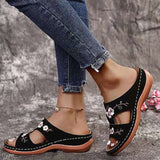 Purpdrank - Women's Sandals Comfort Shoes Outdoor Slippers Outdoor Daily Summer Embroidery Wedge Heel Open Toe Casual Chinoiserie Walking Shoes Faux Leather Loafer Floral Black Red Brown